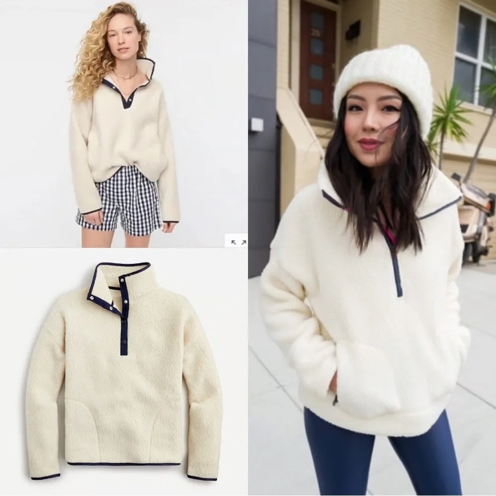 J. Crew Polartec® sherpa fleece half-snap pullover, medium